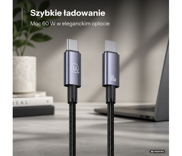 USAMS Kabel USB-C na USB-C 60W 1,2m Fast Charging stalowy - 1569047 - zdjęcie 2